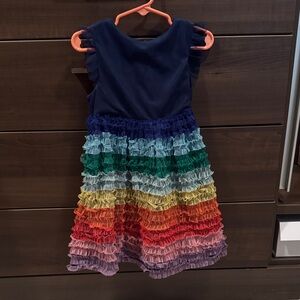 Mini Boden Navy and Rainbow Ruffled Dress, size 2-3T